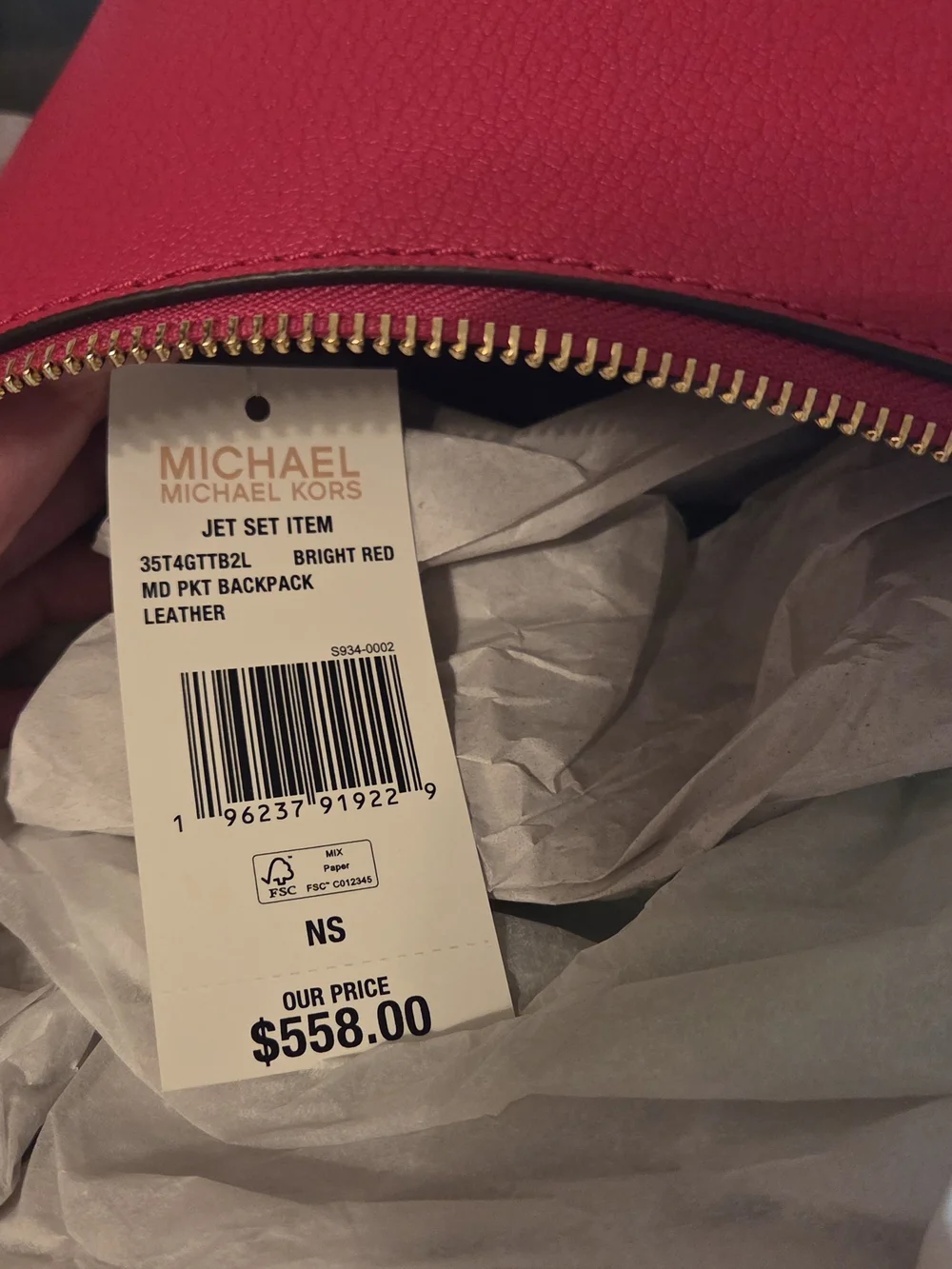 NWT Michael Kors Red Jet Set Backpack